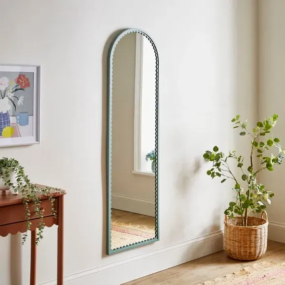 Arched Full Length Mirror Scalloped Edge - Green image