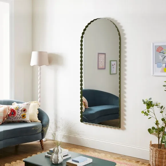 Arched Full Length Mirror Scalloped Frame - Green image