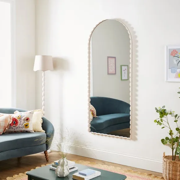 Arched Full Length Mirror Scalloped Frame - Pink