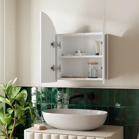 Arched Mirror Wall Cabinet - White, Wood