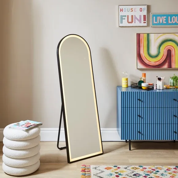 Arched Standing Mirror with LED Lights - Black