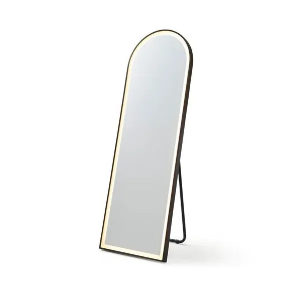 Arched Standing Mirror with LED Lights - Black
