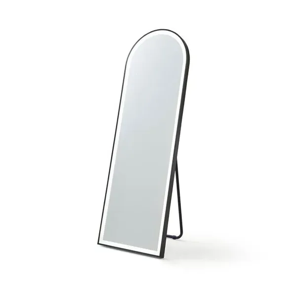 Arched Standing Mirror with LED Lights - Black