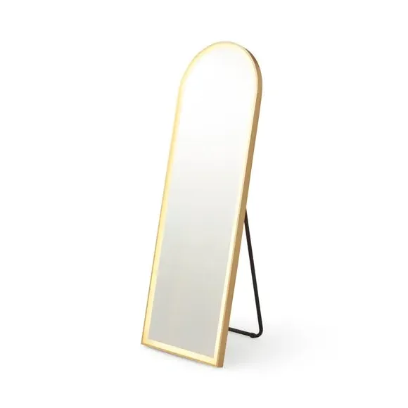 Arched Standing Mirror with LED Lights - Gold