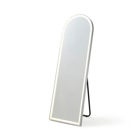 Arched Standing Mirror with LED Lights - Silver