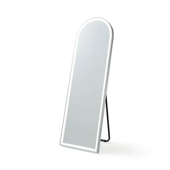 Arched Standing Mirror with LED Lights - Silver