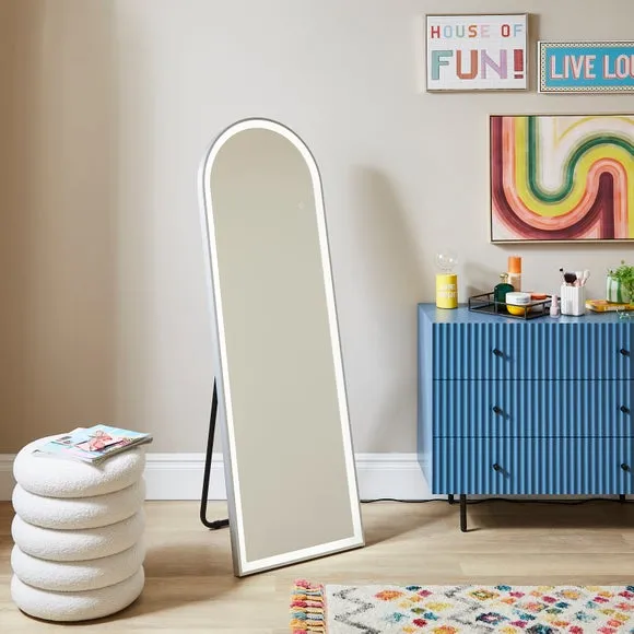 Arched Standing Mirror with LED Lights - Silver