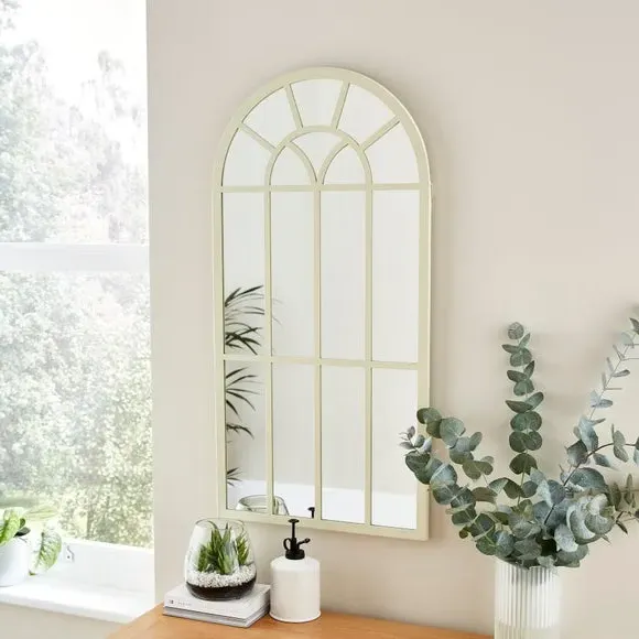 Arched Wall Mirror Window Style - Cream, Iron