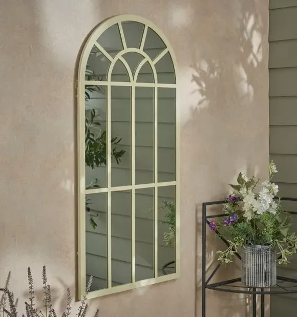 Arched Wall Mirror Window Style - Cream, Iron image