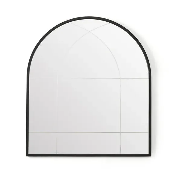 Arched Wall Mirror with Etched Design - Black