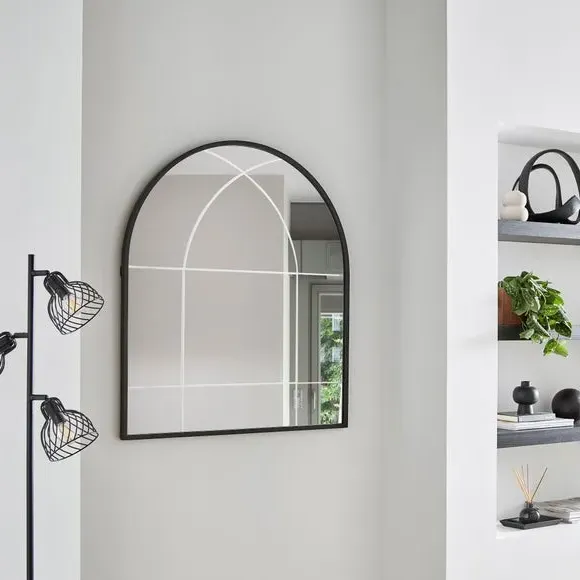 Arched Wall Mirror with Etched Design - Black image