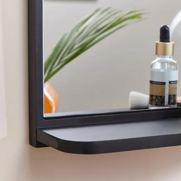 Arched Wall Mirror with Shelf - Black