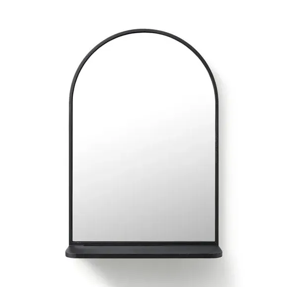 Arched Wall Mirror with Shelf - Black