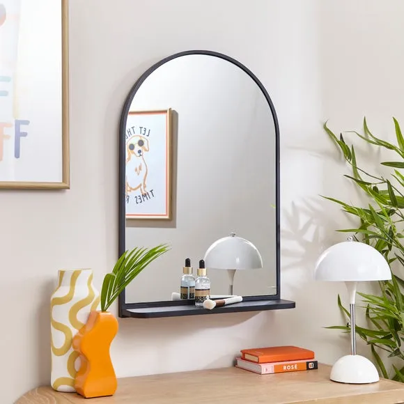 Arched Wall Mirror with Shelf - Black image