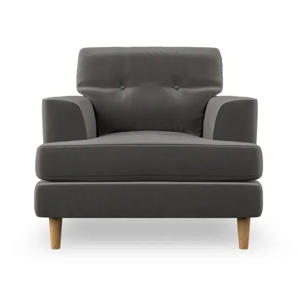 Armchair with Button Details - Charcoal, Velvet