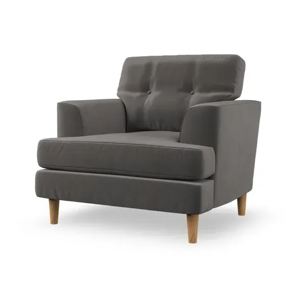 Armchair with Button Details - Charcoal, Velvet