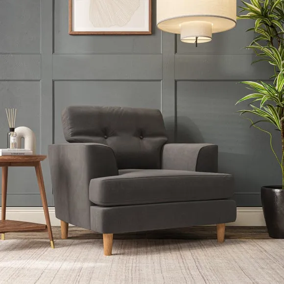Armchair with Button Details - Charcoal, Velvet image