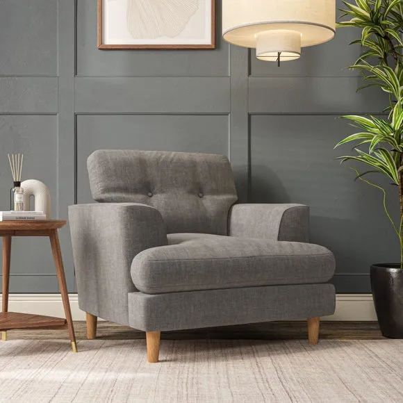 Armchair with Button Details - Grey, Chenille