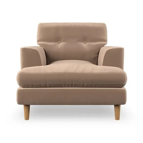Armchair with Button Details - Taupe, Velvet