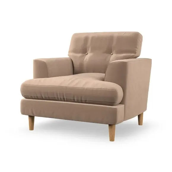 Armchair with Button Details - Taupe, Velvet