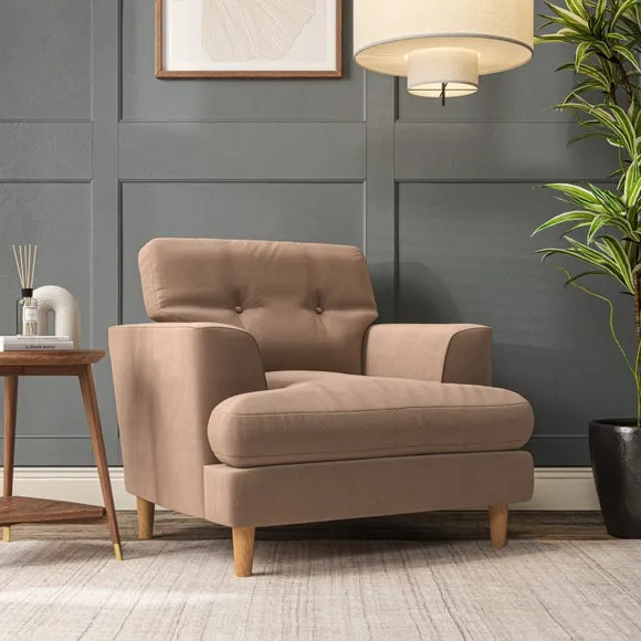 Armchair with Button Details - Taupe, Velvet