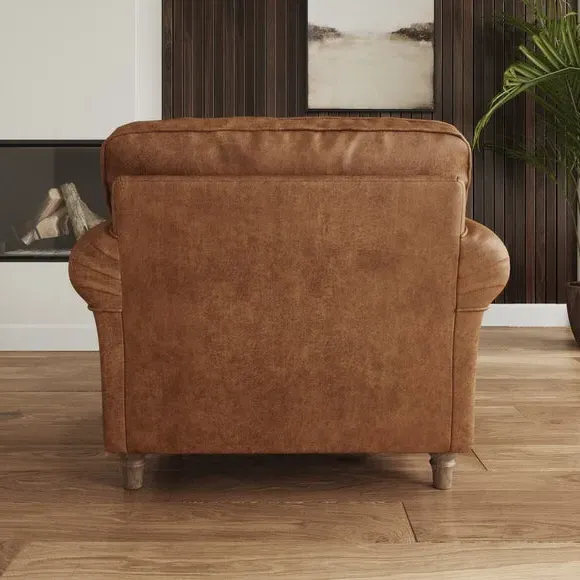 Armchair with Curved Arms - Tan, Faux Leather
