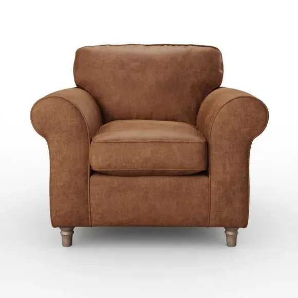 Armchair with Curved Arms - Tan, Faux Leather