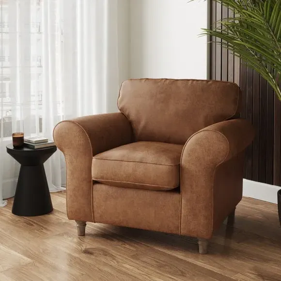 Armchair with Curved Arms - Tan, Faux Leather image