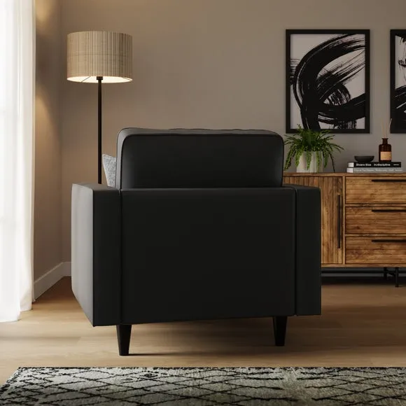 Armchair with Plush Cushions - Black, Faux Leather