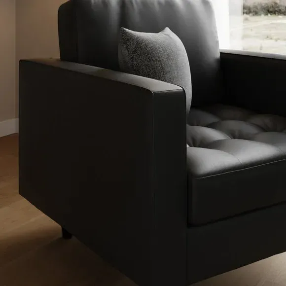 Armchair with Plush Cushions - Black, Faux Leather