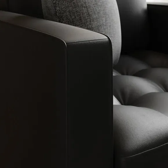 Armchair with Plush Cushions - Black, Faux Leather