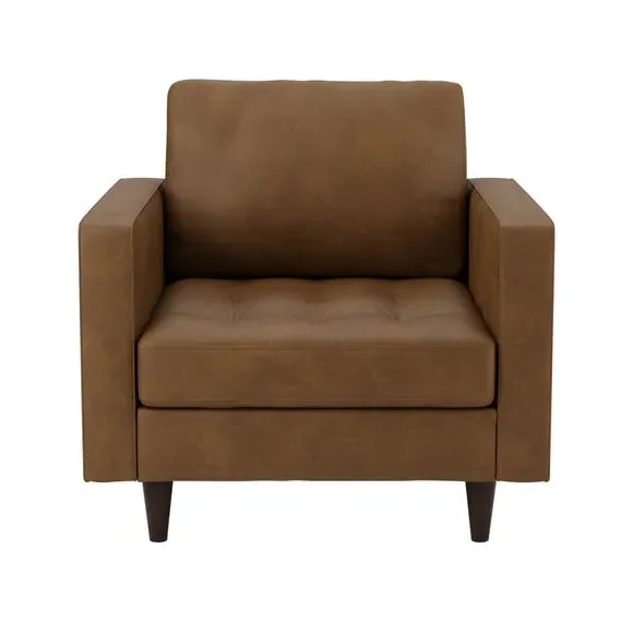 Armchair with Tufted Seat - Tan, Faux Leather