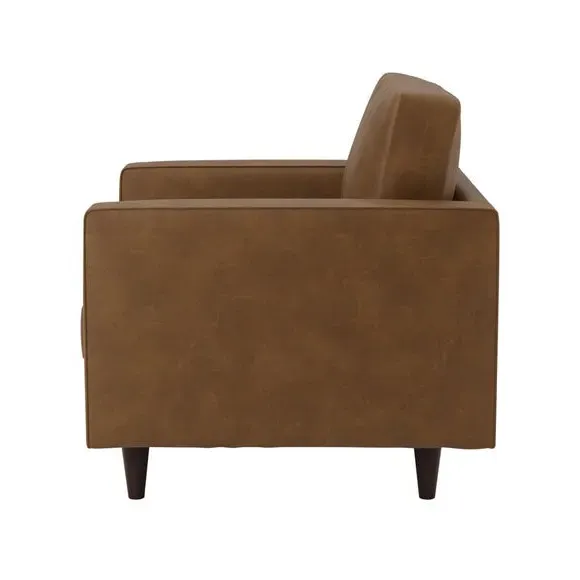 Armchair with Tufted Seat - Tan, Faux Leather
