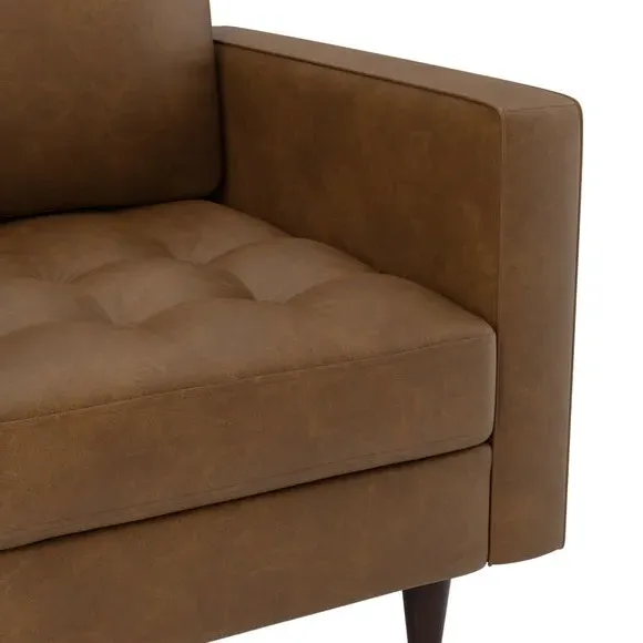Armchair with Tufted Seat - Tan, Faux Leather