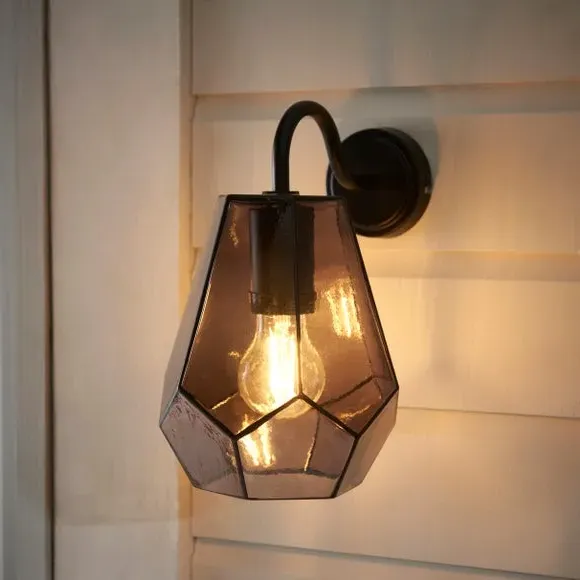 Art Deco Outdoor Wall Light - Smoke, Glass