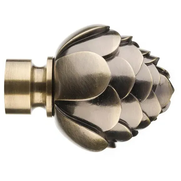 Artichoke Flower Curtain Finials - Antique Brass image