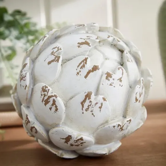 Artichoke Ornament Rustic Design - White, Polyresin
