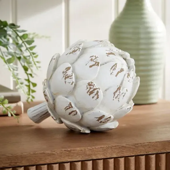 Artichoke Ornament Rustic Design - White, Polyresin image