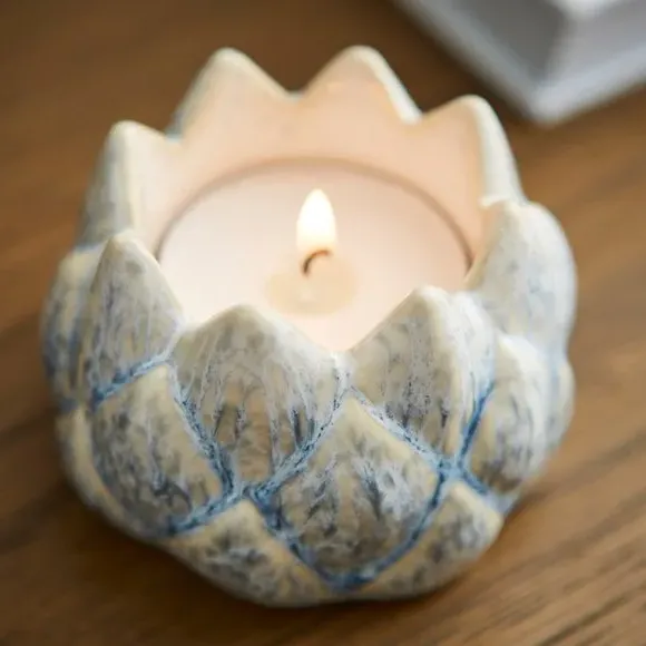 Artichoke Tealight Holder - Blue, Ceramic