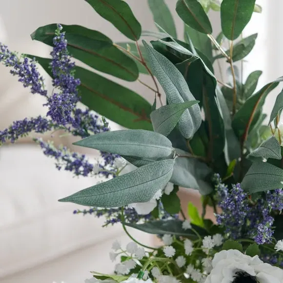 Artificial Anemone Bouquet - White, Mixed Foliage
