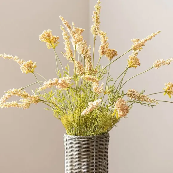 Artificial Astilbe Plant - Yellow, Woven Vase
