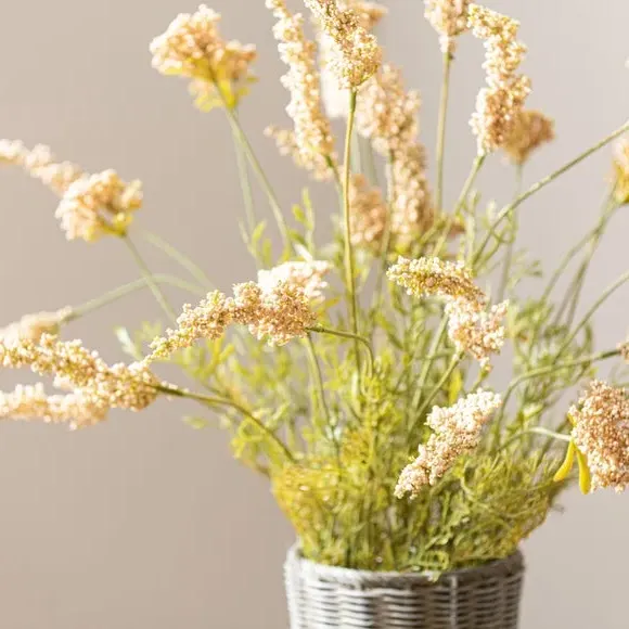 Artificial Astilbe Plant - Yellow, Woven Vase