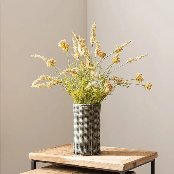 Artificial Astilbe Plant - Yellow, Woven Vase