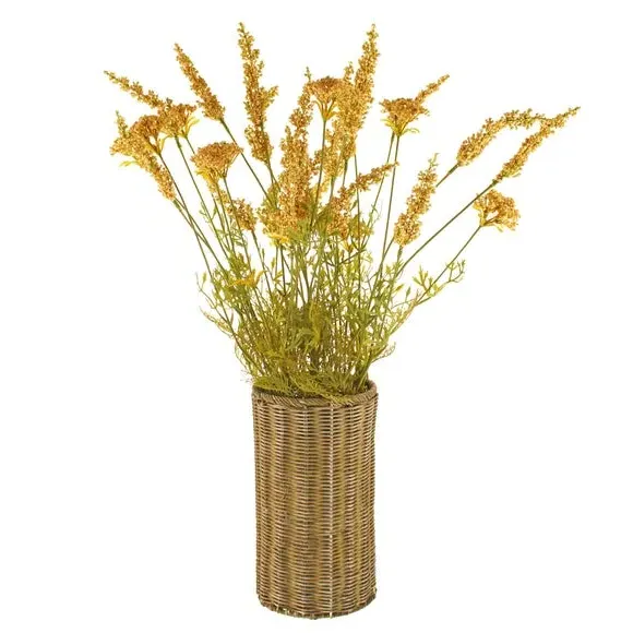 Artificial Astilbe Plant - Yellow, Woven Vase