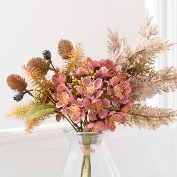 Artificial Bouquet with Glass Vase - Pink