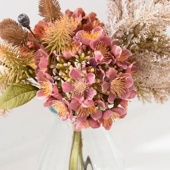 Artificial Bouquet with Glass Vase - Pink