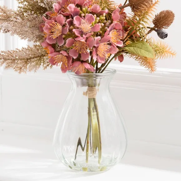 Artificial Bouquet with Glass Vase - Pink