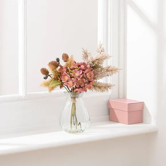 Artificial Bouquet with Glass Vase - Pink image