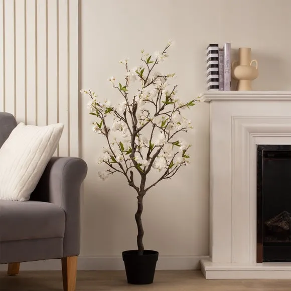 Artificial Cherry Blossom Tree - White, Plastic image