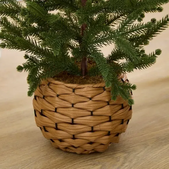 Artificial Christmas Tree - Green, Rattan Pot
